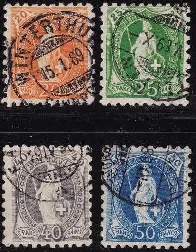 1888 SCHWEIZ, Helvetia Dentellati Stehfüße 9 1/2 - 4 Werte GEBRAUCHT