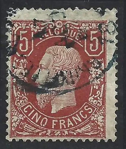 1878 Belgien - König Leopold II. - Nr. 37 - 5 Franken braun-rot - GEBRAUCHT