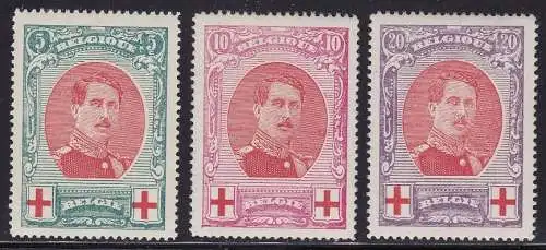 1915 Belgien - Einheitlicher Katalog Nr. 132/134 Rotes Kreuz - 3 Werte - postfrisch**