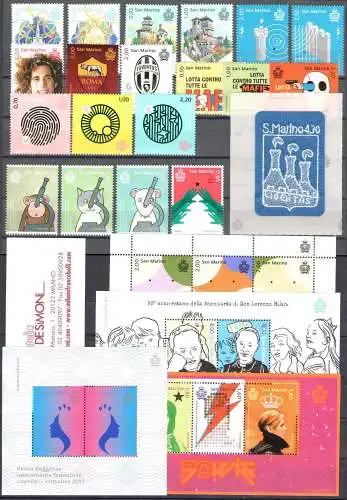 2017 San Marino, Vollständiges Jahr, neue Briefmarken, 23 Werte + 3 Blatt - postfrisch **
