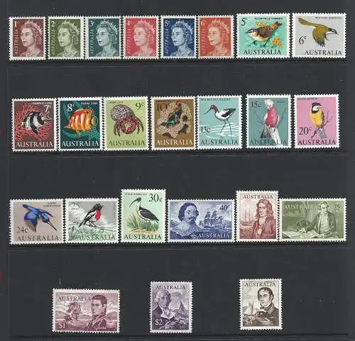 1966-70 AUSTRALIEN, Yvert Nr. 319/340 Normal 24 postfrisch Werte **