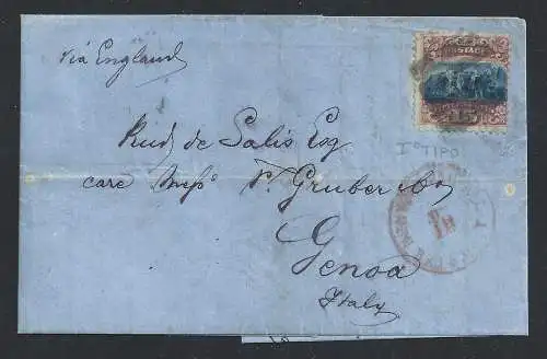 1869 USA, Nr. 39 15 Cent. I.Typ auf Brief für Italien