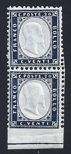1862 Königreich Italien, Nr. 2+2l Paar mit Integralrand MNH**