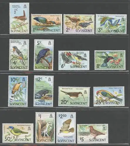 1970-71 St. Vincent - Katalog Yvert und Tellier Nr. 261-76 - Ordentliche Serie - 16 Werte - Vögel - postfrisch **