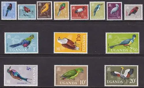 1965 UGANDA - Uccelli - Yvert Nr. 64/77 - 14 Wertereihe - postfrisch**