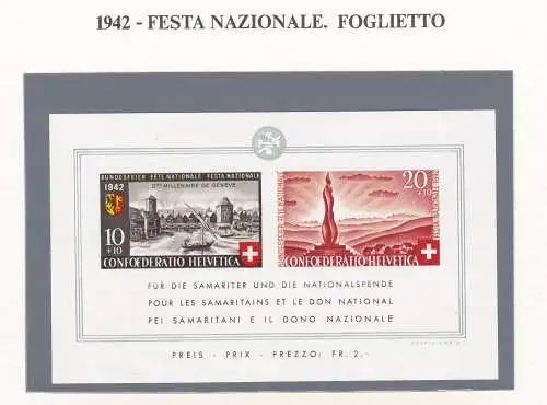 1942 SCHWEIZ, BF Nr. 7 Pro Patria - Zweitausendjährige Stadt Genf - MNH** Bolaffi-Zertifikat