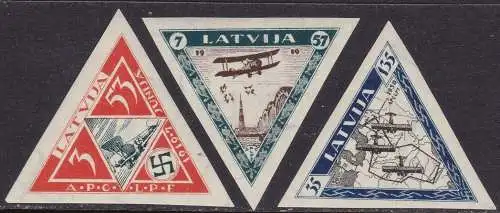 1933 LETTLAND, Pro verletzte Flieger, 3-Werte-Serie, Luftpost - Nr. 30/32 MLH* UNGEZAHNT