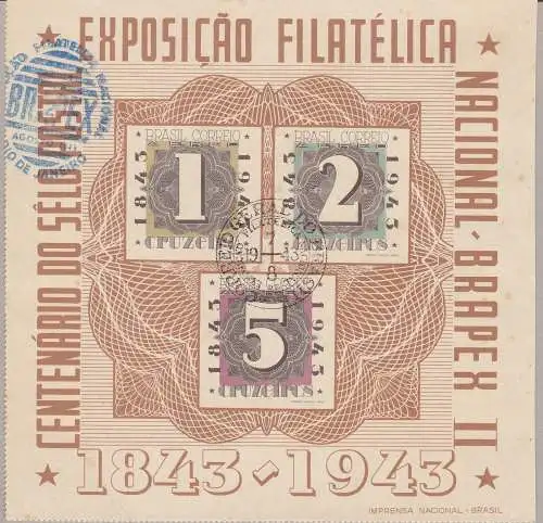 1943 BRASILIEN/BRASILIEN, Yvert BF Nr. 7 BRAPEX STORNIERUNG ERSTER TAG