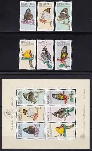 1985 MACAU, Schmetterling Nr. 513/518 + BF 3 MNH/**