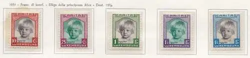 1931 Luxemburg, Nr. 234/238 Caritas Pro Kindheit 5 MLH-Werte*