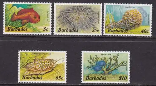 1985 BARBADOS - Meeresfauna, 2. Serie - Yvert Nr. 614/618 5 wert. postfrisch/**