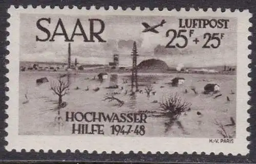 1948 SAARLAND, Pro Überschwemmungen - Luftpost - Nr. 12 mnh/**