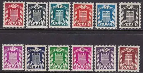 1949 SAARLAND/SAARLAND, Servicenr. 27/38 12 MNH/** Werte