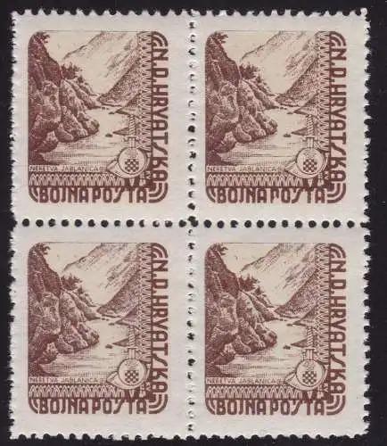 1945 KROATIEN, KROATIEN, HRVATSKA, Militärpost Nr. 2 QUARTINA MIT ABZIEHBILD UND VARIETÄT MNH ** Signiert Sorani