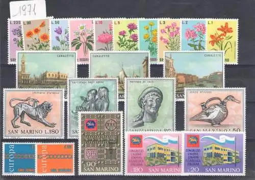 1971 San Marino, Vollständiges Jahr, neue Briefmarken 22 Werte - postfrisch**