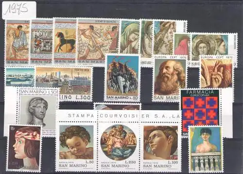1975 San Marino, Vollständiges Jahr, neue Briefmarken 22 Werte - postfrisch**