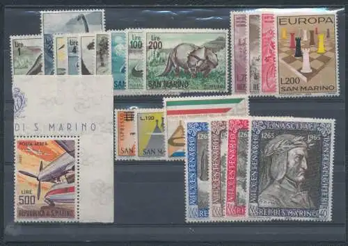 1965 San Marino Completa Jahrgang, Briefmarken, 21 Val. + 1 Blatt (Moderne Dartflugzeuge) postfrisch**