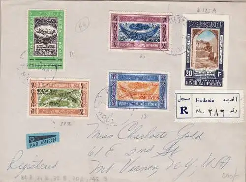 1956 JEMEN (Nord) - Michel 70I-71II-72II-82II-142B Einschreibender Brief nach New York mit Stornierung der Ankunft