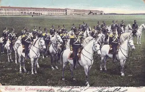 1905 ÖSTERREICHISCHER LEST, AK von Konstantinopel (Militär) nach Venedig frankiert mit einem Paar Nr. 39 10 Para blaugrün