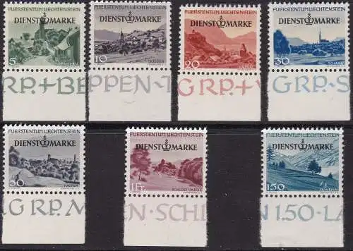 1947 LIECHTENSTEIN, Service 28/34 Ansichten 7 Werte postfrisch/**