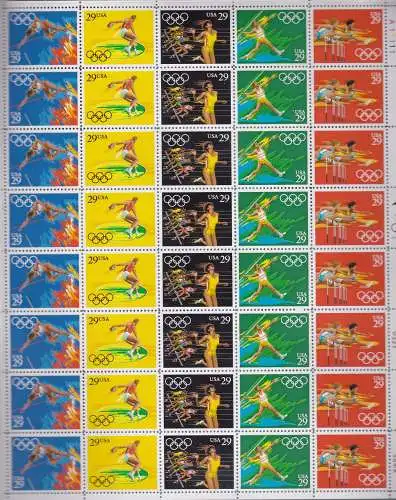 1991 USA, Nr. 2271/2275 Olympische Spiele in Barcelona 35 Werteblatt MNH**