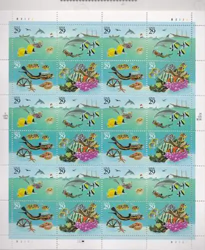 1994 USA, Nr. 2612/2615 Die Unterwasserwelt 24 Werteblatt postfrisch/**