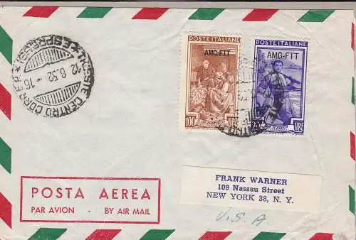 1950 TRIEST A - Brief nach New York frankiert mit 100 l. + 20 l. aus der Serie 'Italien bei der Arbeit'
