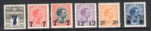 1926-27 DÄNEMARK, Briefmarken von 1913-21 überdruckt, Nr. 168/173 - 6 MNH-Werte**