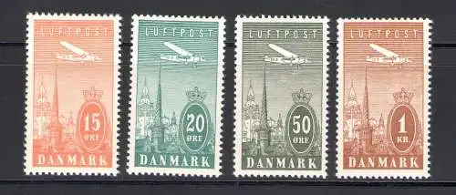 1934 DÄNEMARK, Luftpost, Flugzeug im Flug, Nr. 7/10 - 4 Werte - postfrisch**