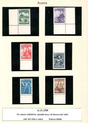 1933 ÖSTERREICH, Nr. 431/436 Wiener Belagerung, 6 mnh Werte**, Rand und Blattenwinkel