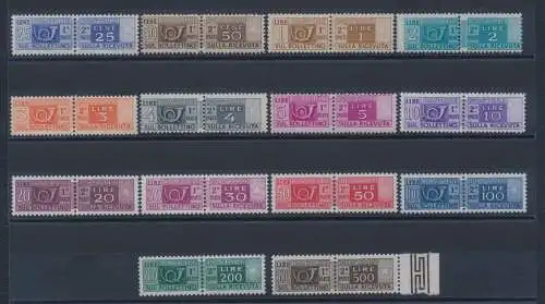 1946-1951 Italien - Republik, filigrane Postpakete Rad, komplette Serie 13 Werte, Nr. 66/79, MNH** Sehr gute Zentrierung