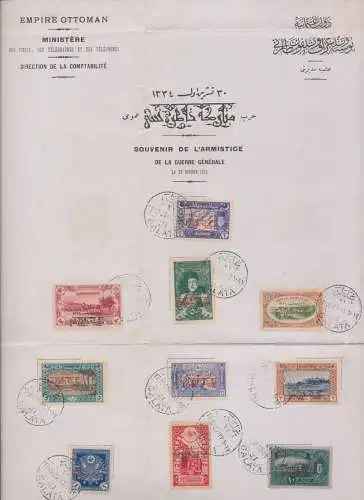 1919 Türkei - Jahrestag des Waffenstillstands 30-X-2018 - Komplette Serie, Nr. 542/594, auf wunderschönem Souvenir / Ministerialbulletin - gebraucht