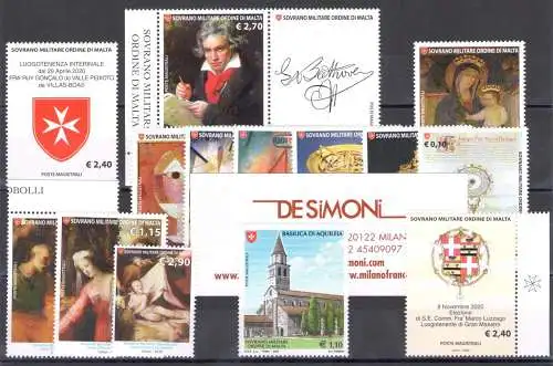 2020 Smom, neue Briefmarken, Vollständiges Jahr 14 Werte + 11 Blätter postfrisch ** Mit der seltenen Briefmarke der Basilika von Aquileia