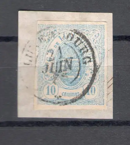 1859 - 63 LUXEMBURG - Nr. 6 - 10 Cent hellblau, GEBRAUCHT auf kleinem Fragment