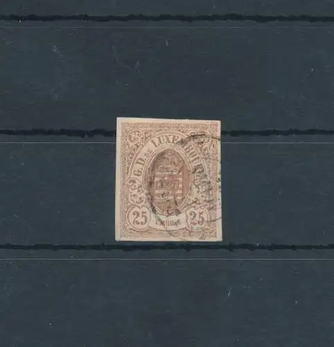 1859 - 63 LUXEMBURG - Nr. 8 - 25 Cent braun GEBRAUCHT Abkürzung Oliv