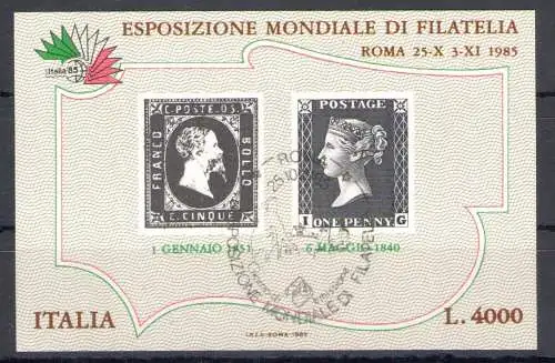 1985 Italien - Republik, Italien '85 - Blatt Nr. 1 - Offizieller Stempel am ersten Tag der Ausgabe