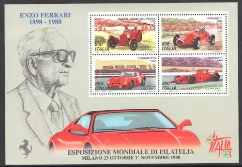 1998 Italien - Republik, Ferrari-Tag - Blatt Nr. 20 - postfrisch**