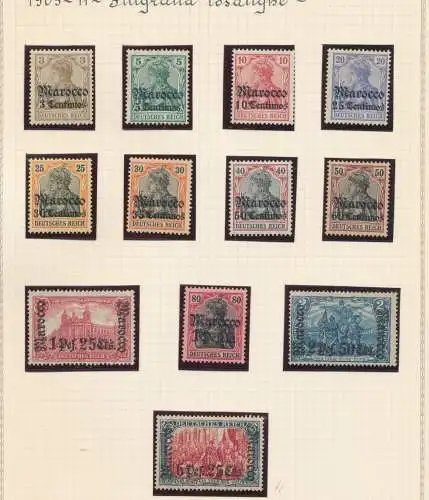 1905-11 Marokko - Deutsche Kolonie - Yvert Nr. 33/44 - Wasserzeichen Raute - MH* - Signatur G. Oliva