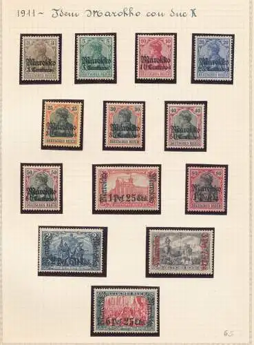 1911 Marokko - Deutsche Kolonie - Yvert Nr. 45/57 - Marokko mit 2 K - 13 Werten - MH* - Signatur G. Oliva