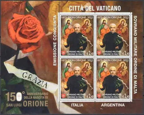 2022 Smom, 150 Jahre Geburt von San Luigi Orione - Gemeinsame Ausgabe mit Italien - Vatikan - Argentinien - postfrisch **
