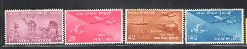 1954 INDIEN - Centennial Briefmarken, Stanley Gibbons Nr. 348-51, 4-Werte-Serie, postfrisch **