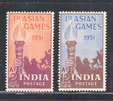 1951 INDIEN - Erste Asienspiele, Stanley Gibbons Nr. 335-36, 2-Werte-Serie, postfrisch **