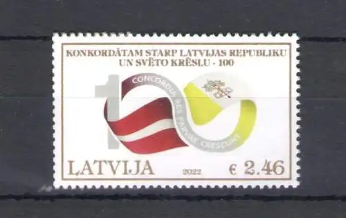 2022 Lettland - Hundertjähriges Konkordat - Gemeinsame Ausgabe mit dem Vatikan - 1 Wert - postfrisch**