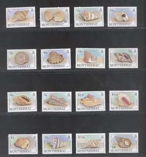 1988 Montserrat, MiNr. 710-25 - Muscheln - 16-Werte-Serie - postfrisch**