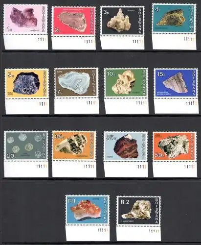 1974 BOTSWANA - Yvert-Katalog Nr. 266-79 - Gewöhnliche Mineralienserie - 14 Wert. MNH** - Alle niedrigen Blattkanten wie gescannt