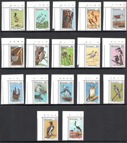 1978 BOTSWANA - Yvert-Katalog Nr. 350-66 - Gewöhnliche Serie - Vögel - 17 Werte - postfrisch** - Alle linken Blattecken