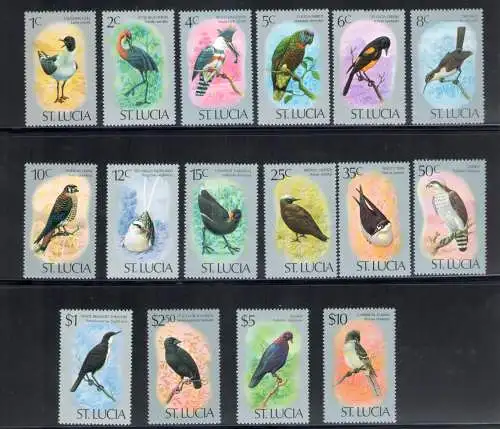 1976 ST. Lucia - Verschiedene Vögel - Serie von 16 Werten - Yvert Tellier Nr. 386-401 - postfrisch**