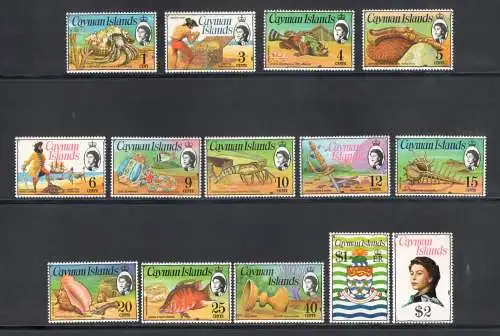 1974 CAYMAN ISLANDS Yvert und Tellier 333-346 + 333a + 333b 16 postfrischwerte**