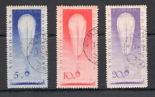 1933 RUSSLAND, Ballon UdSSR, Yvert Luftpost Nr. 38/40 Serie von 3 Werten - gebraucht