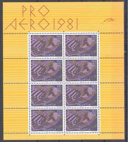 1981 SCHWEIZERISCHE, Luftpost Nr. 48, MiniFoglio Pro Aireo, Minifil von 8 Exemplaren, postfrisch **